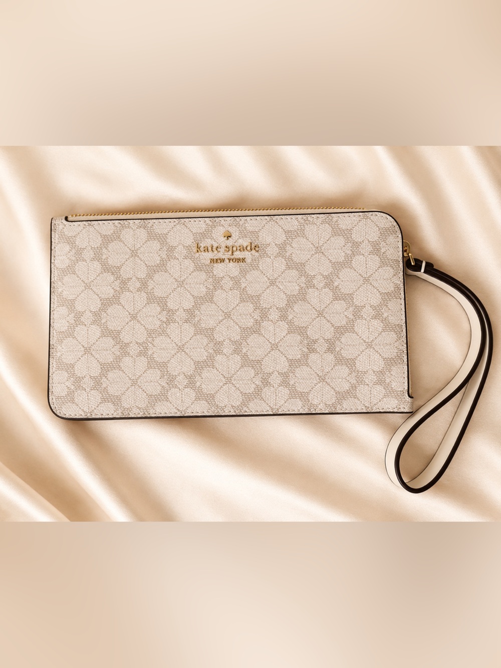 NWOT kate spade Cream Floral Logo Wristlet with Removable Strap